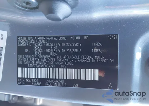 2022 Toyota Highlander Xle из США, поврежденный, VIN 5TDGZRAH4NS094241